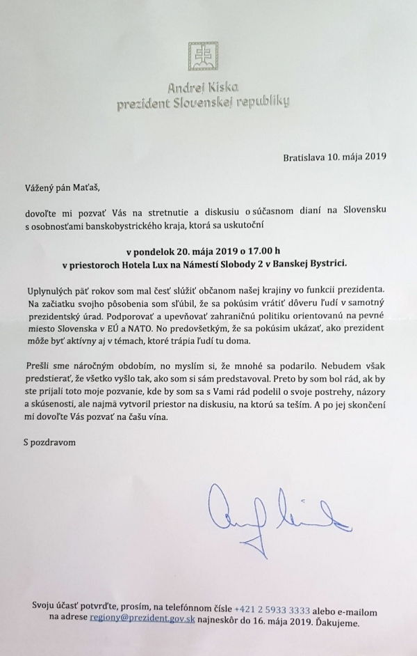Boli sme pozvan&iacute; na stretnutie osobnost&iacute; banskobystrick&eacute;ho kraja s prezidentom SR Andrejom Kiskom